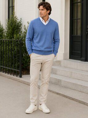 Polo Golf Ralph Lauren Cashmere Blend V-Neck Sweater Blue Size L Classic
